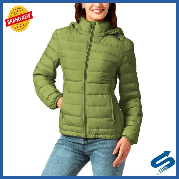 Lightweight Quilted Down Jacket with Detachable Hood Waterproof Puffer Coat